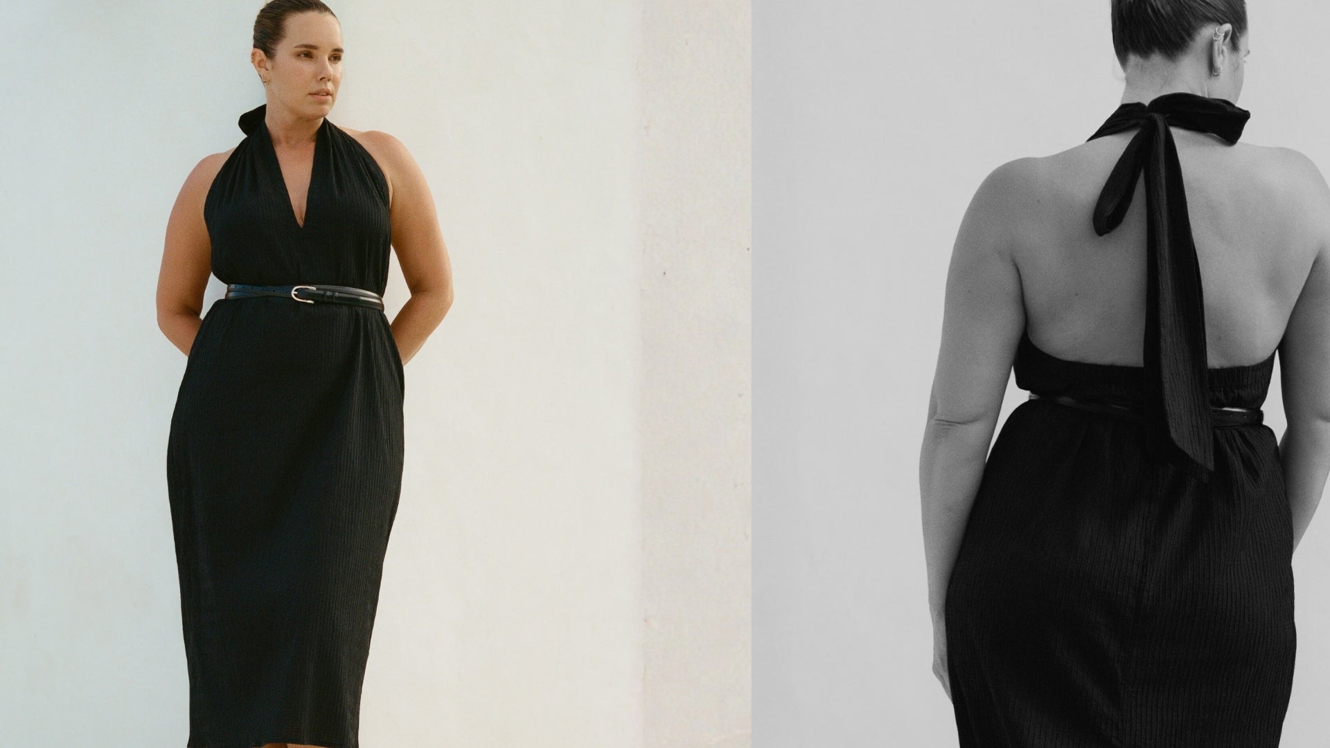 Bokumaia Resort 26 – textured cotton black halter neck midi dress, resort wear for women