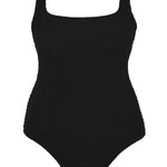 Bokumaia Azure black square neck one piece swimsuit, flat lay with wide supportive straps