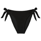 Bokumaia Halo black tie side bikini bottoms, flat lay showing both adjustable side ties