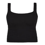 Bokumaia Sirena black square neck tankini top, flat lay with wide supportive straps