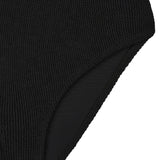 Flat lay back view of the black Sirena bikini bottoms with full seat coverage