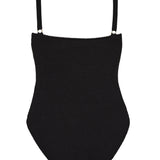 Flat lay of the black Flora one piece swimsuit with adjustable shoulder straps