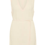Bokumaia Blanca Mini Dress in Ecru with v-neckline and removable waist tie