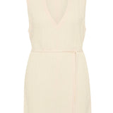 Bokumaia Blanca Mini Dress in Ecru with v-neckline and removable waist tie