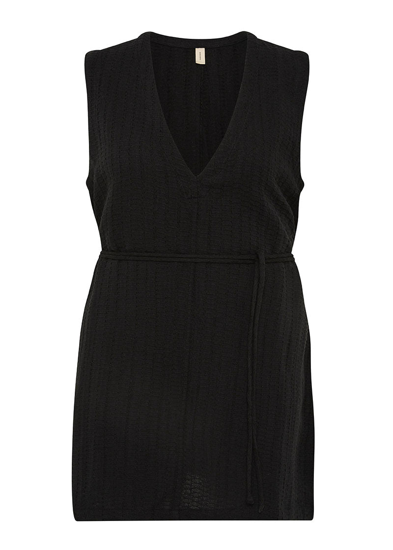 Bokumaia Blanca Mini Dress Black v-neck sleeveless shift dress in textured linen
