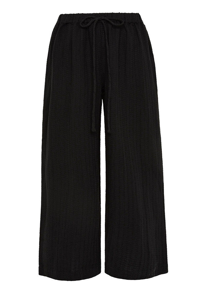 Bokumaia Echo Pant Black wide-leg textured linen pant with drawstring waist