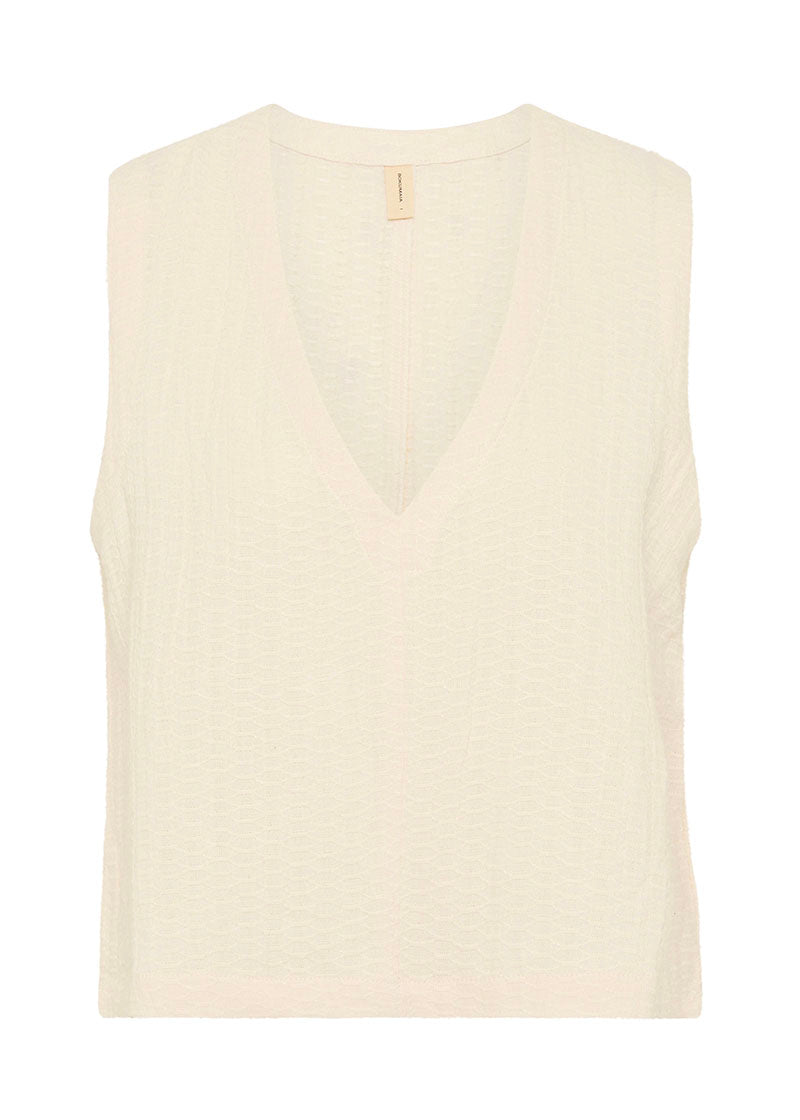 Bokumaia Echo Tank Ecru sleeveless v-neck in textured linen blend