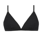 Black textured triangle bralette bikini top with side coverage adjustable straps shown on a plain background.