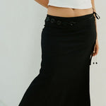 Dahlia Midi Skirt Black styled for beach to bar summer wear