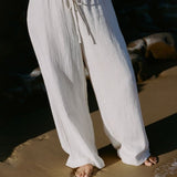 Echo Pant Ecru worn as a set with Echo Tank for coastal resort wear