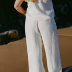 Back view of Echo Tank Ecru relaxed fit in mid-weight textured linen