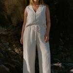 Echo Tank Ecru paired with Echo Pant for relaxed warm-weather dressing