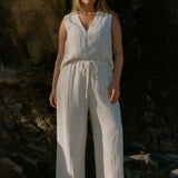 Echo Tank Ecru paired with Echo Pant for relaxed warm-weather dressing