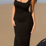 Solstice Midi Sculpting Swim Dress Black